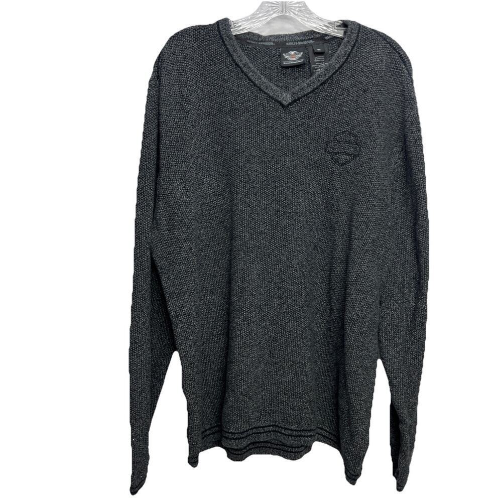 Vintage Harley-Davidson Gray V-Neck Sweater Men’s XL 100% Cotton Motorcycle
